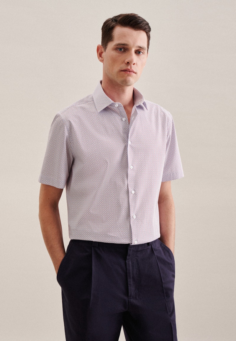 Poplin Short sleeve Business Shirt in Shaped with Kent-Collar