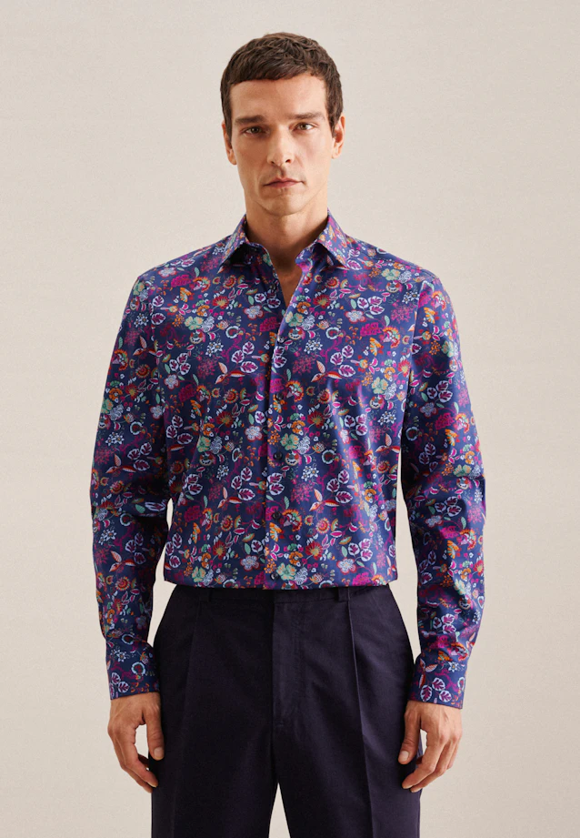 Regular Business Hemd Floral in Mittelblau |  Seidensticker Onlineshop