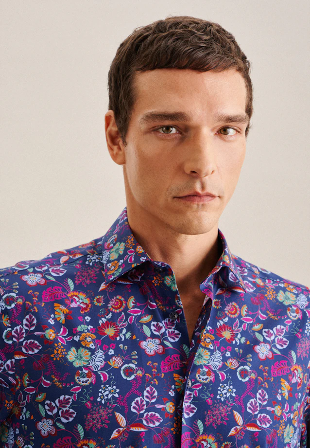 Regular Business Hemd Floral in Mittelblau |  Seidensticker Onlineshop