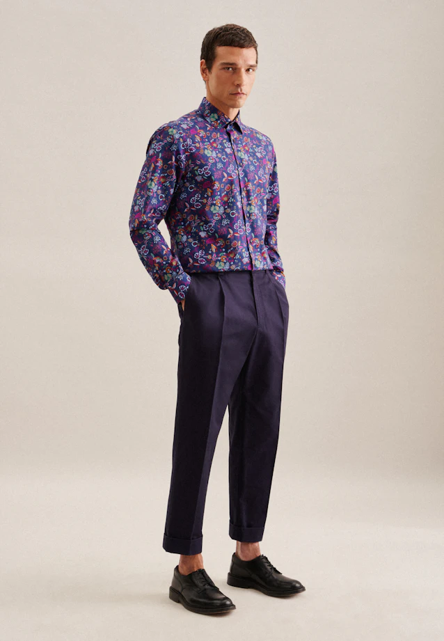 Regular Business Hemd Floral in Mittelblau |  Seidensticker Onlineshop