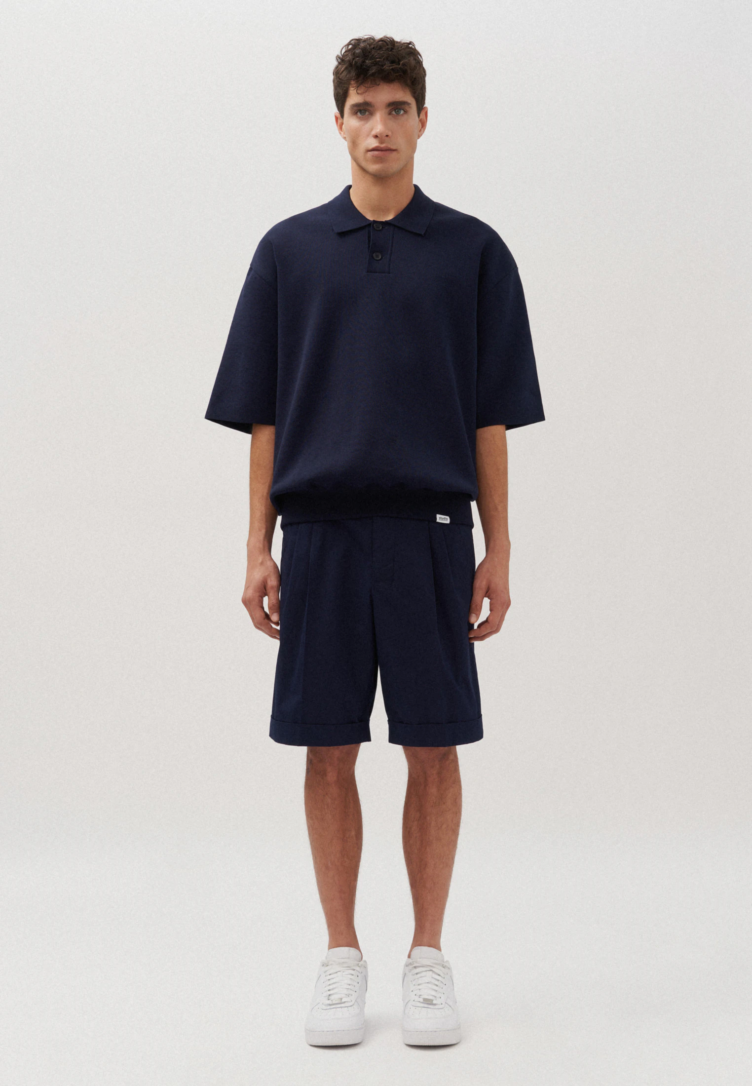 Oversized Polo Uni Blau
