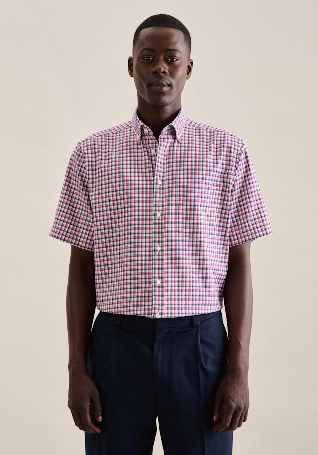 Bügelfreies Twill Kurzarm Business Hemd in Regular mit Button-Down-Kragen in Rosa/Pink | Seidensticker Onlineshop