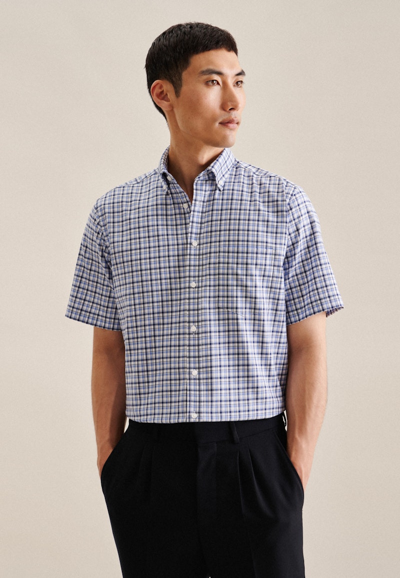 Non-iron Twill korte arm Business overhemd in Comfort with Button-Down-Kraag