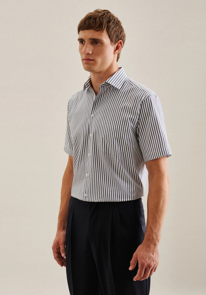 Regular Business Hemd Streifen in Mittelblau | Seidensticker Onlineshop