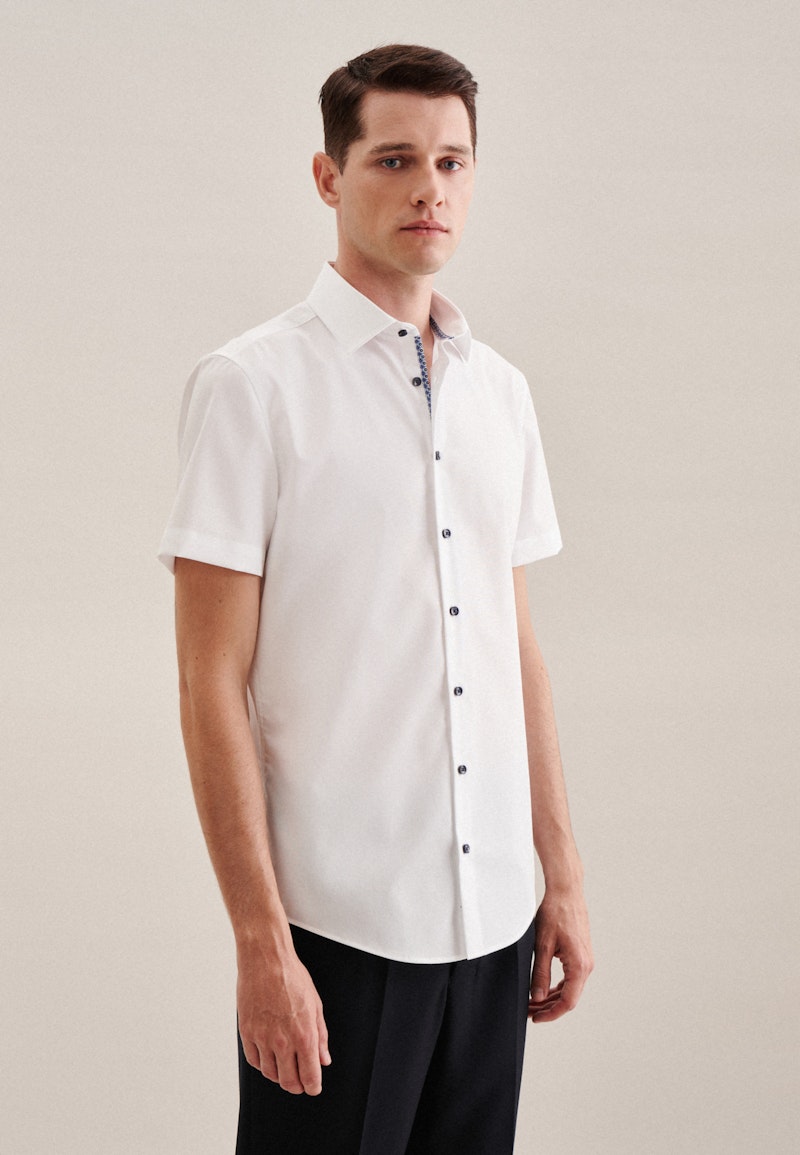 Non-iron Poplin Short sleeve Business Shirt in Slim with Kent-Collar