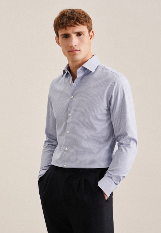 Easy-iron Pepita Business Shirt in Slim with Kent-Collar in Light Blue | Seidensticker online shop