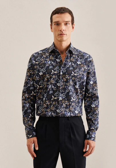 Comfort Business Hemd Druck in Dunkelblau |  Seidensticker Onlineshop