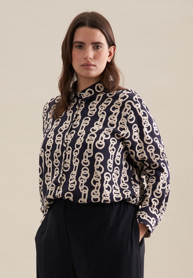 Grande taille Kraag Shirtblouse in Donkerblauw | Seidensticker Onlineshop