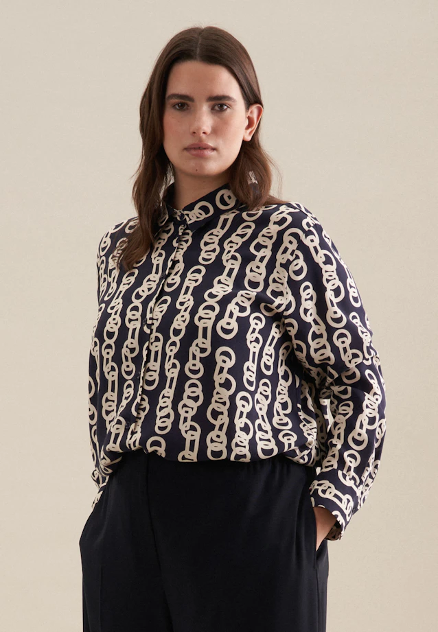 Shirt blouse Warp Print in Dark Blue |  Seidensticker Onlineshop