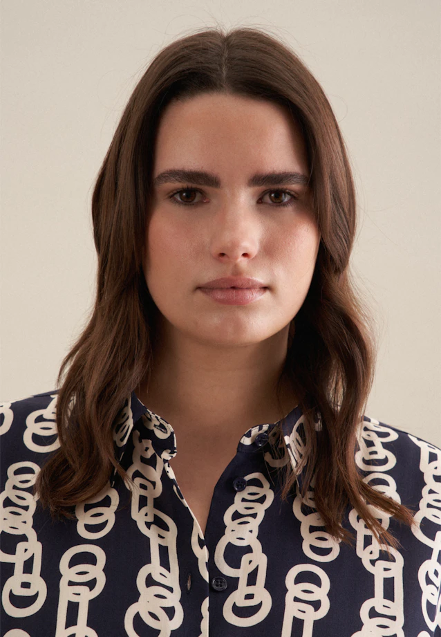 Shirt blouse Warp Print in Dark Blue |  Seidensticker Onlineshop