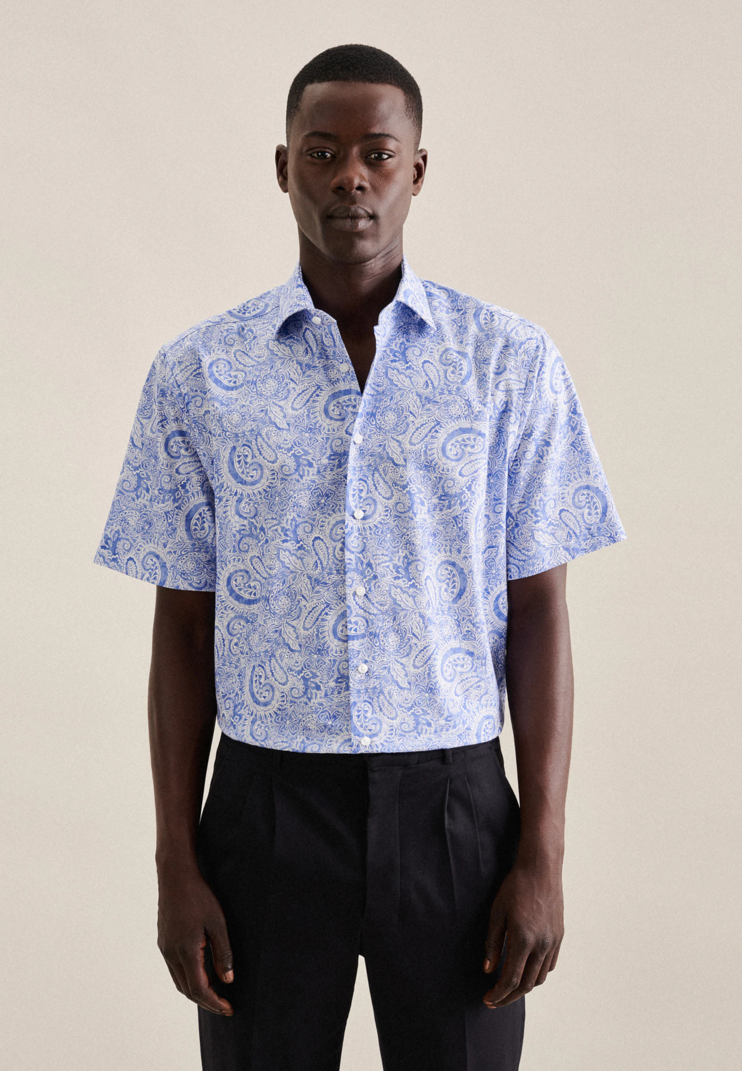 Regular Business Hemd Paisley Blau