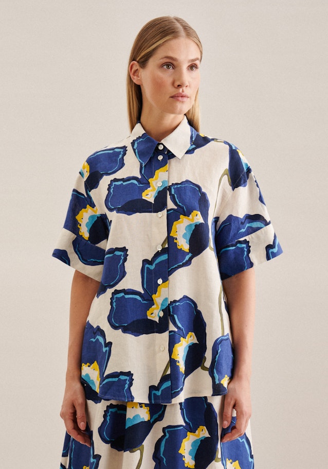 Short sleeve Linen Shirt Blouse in Medium Blue | Seidensticker Onlineshop