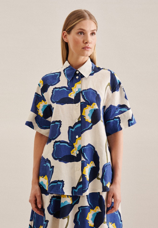 Short sleeve Linen Shirt Blouse in Medium Blue | Seidensticker online shop
