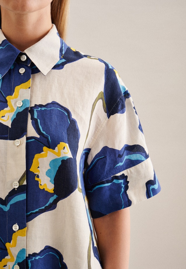 korte arm Linnen Shirtblouse in Middelmatig Blauw |  Seidensticker Onlineshop