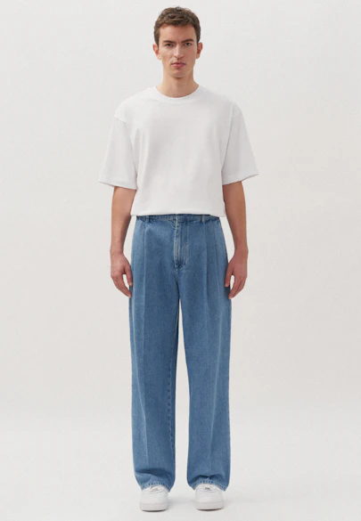 Oversized Unisex Bundfaltenhose Uni in Mittelblau |  Seidensticker Onlineshop