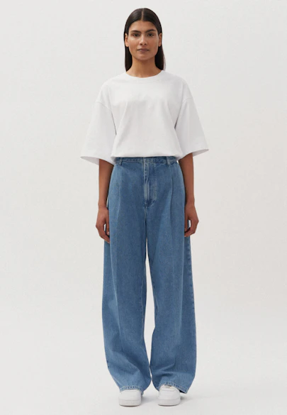 Oversized Unisex Bundfaltenhose Uni in Mittelblau |  Seidensticker Onlineshop
