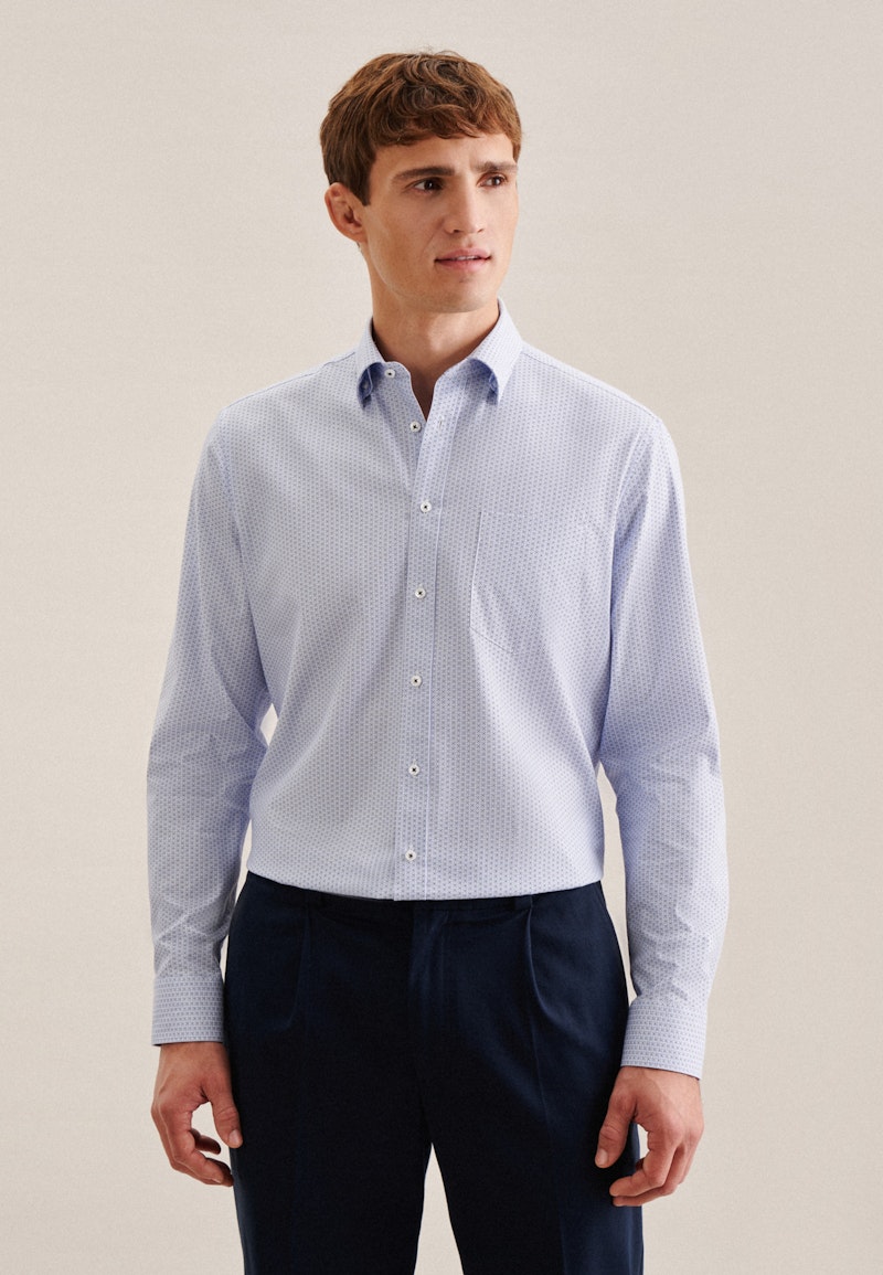 Twill Business Hemd in Regular mit Covered-Button-Down-Kragen