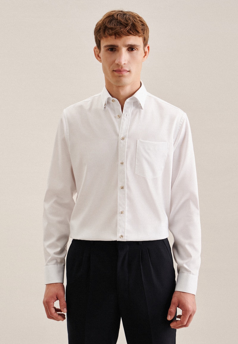 Bügelfreies Twill Business Hemd in Regular mit Covered-Button-Down-Kragen