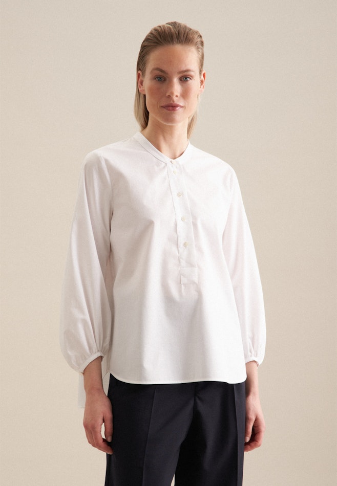 Blouse à col montant Twill (sergé) dans Blanc | Boutique en ligne Seidensticker