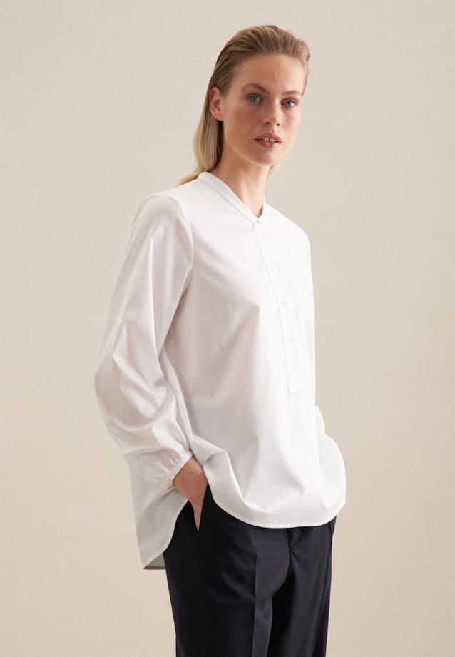 Long sleeve Twill Stand-Up Blouse in White |  Seidensticker Onlineshop