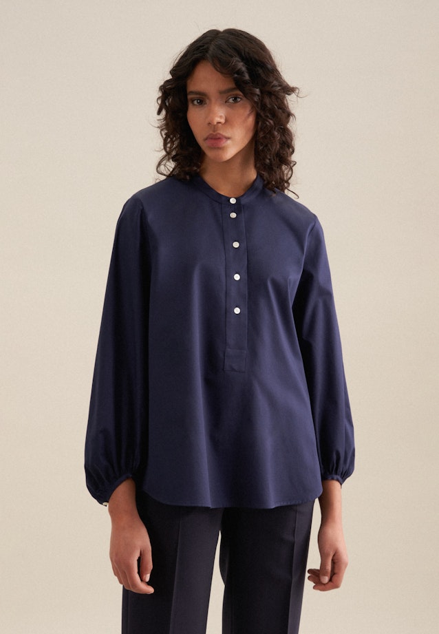 Twill Blouse Met Opstaande Kraag in Donkerblauw |  Seidensticker Onlineshop