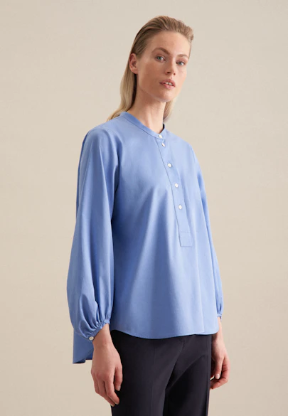 Stehkragenbluse Uni in Mittelblau |  Seidensticker Onlineshop