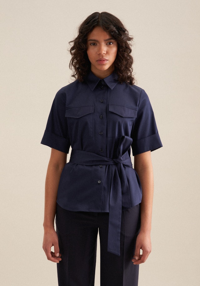 Short sleeve Satin Shirt Blouse in Dark Blue | Seidensticker Onlineshop