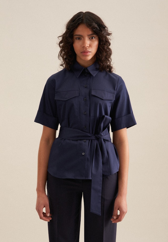 korte arm Satin Shirtblouse in Donkerblauw |  Seidensticker Onlineshop