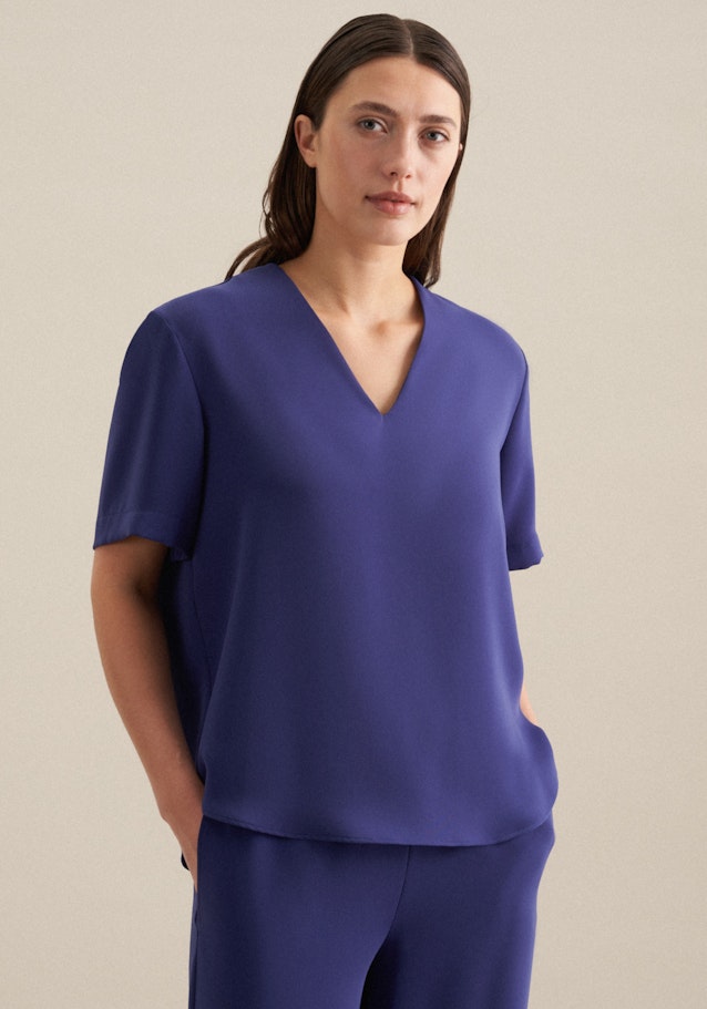 V-Neck Shirtbluse Regular in Mittelblau | Seidensticker Onlineshop