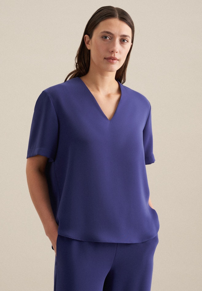 V-Neck Shirt Blouse in Medium Blue | Seidensticker online shop