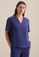 V-Neck Shirtbluse Regular in Mittelblau |  Seidensticker Onlineshop