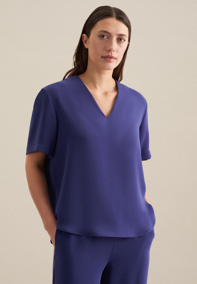V-Neck Shirtbluse Regular in Mittelblau |  Seidensticker Onlineshop