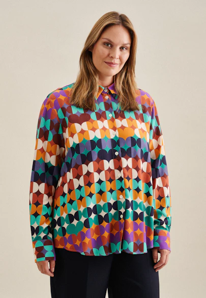 Shirt Blouse Geometric pattern in Dark Blue |  Seidensticker Onlineshop