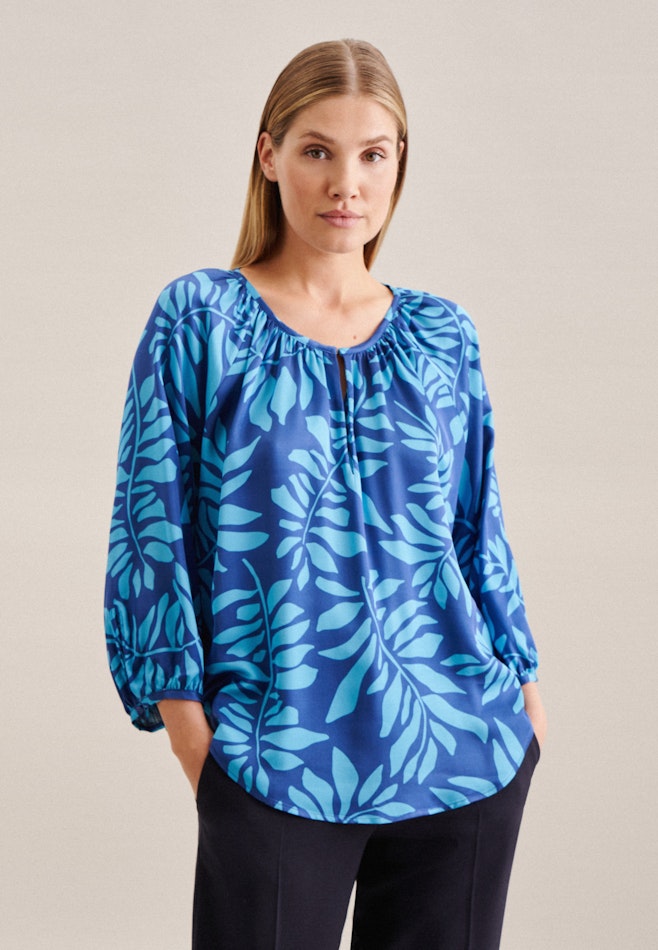 3/4 mouwen Satin Shirtblouse in Middelmatig Blauw | Seidensticker Onlineshop