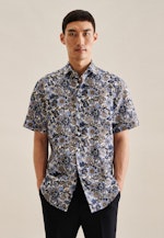 Linen Short sleeve Business Shirt in Regular with Kent-Collar in Dark Blue |  Seidensticker Onlineshop