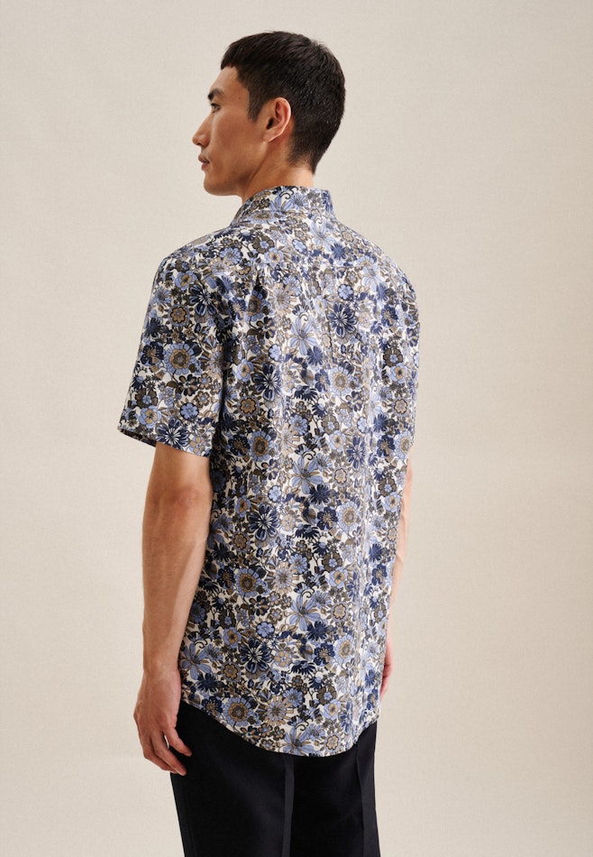 Linen Short sleeve Business Shirt in Regular with Kent-Collar in Dark Blue | Seidensticker online shop