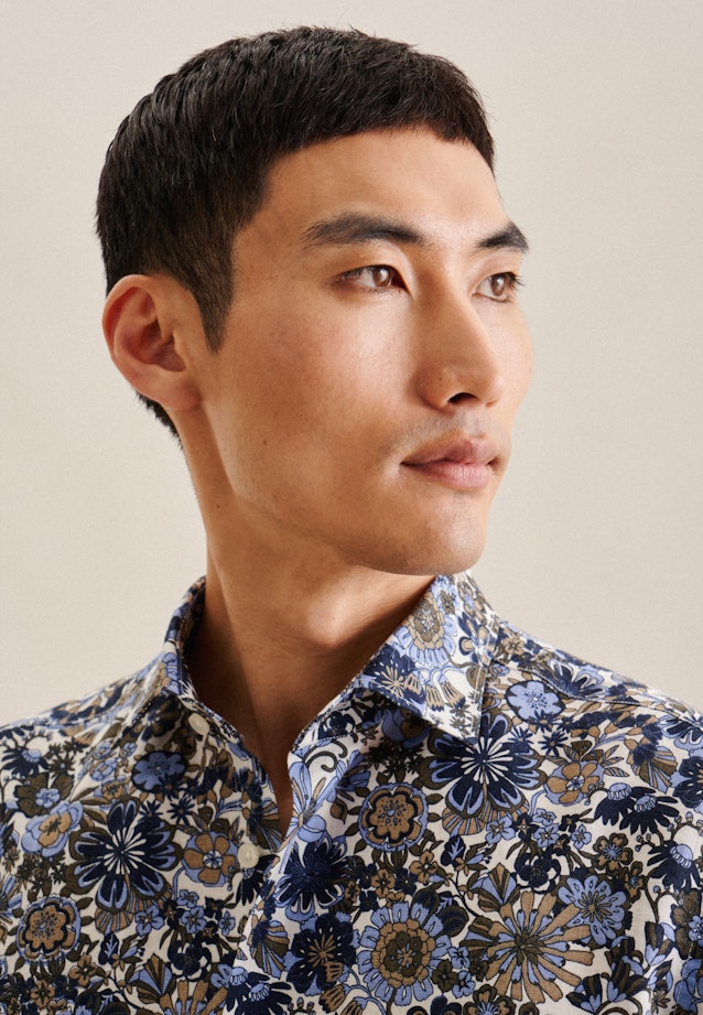 Linen Short sleeve Business Shirt in Regular with Kent-Collar in Dark Blue |  Seidensticker Onlineshop