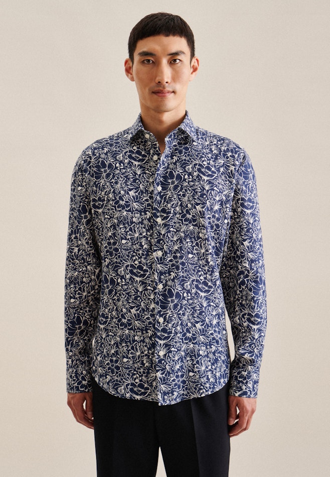 Chemise Business Slim Lin Col Kent dans Bleu Foncé | Boutique en ligne Seidensticker