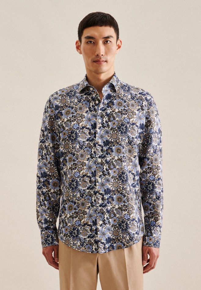 Chemise Business Slim Lin Col Kent dans Bleu Foncé | Boutique en ligne Seidensticker