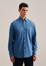 Denim Casual Hemd in Regular mit Button-Down-Kragen in Mittelblau |  Seidensticker Onlineshop