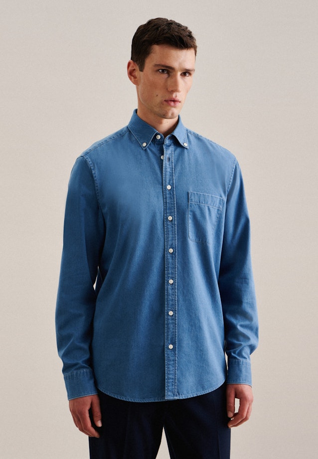 Regular Casual shirt Uni in Medium Blue |  Seidensticker Onlineshop