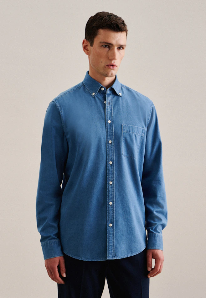 Regular Casual shirt Uni in Medium Blue | Seidensticker online shop