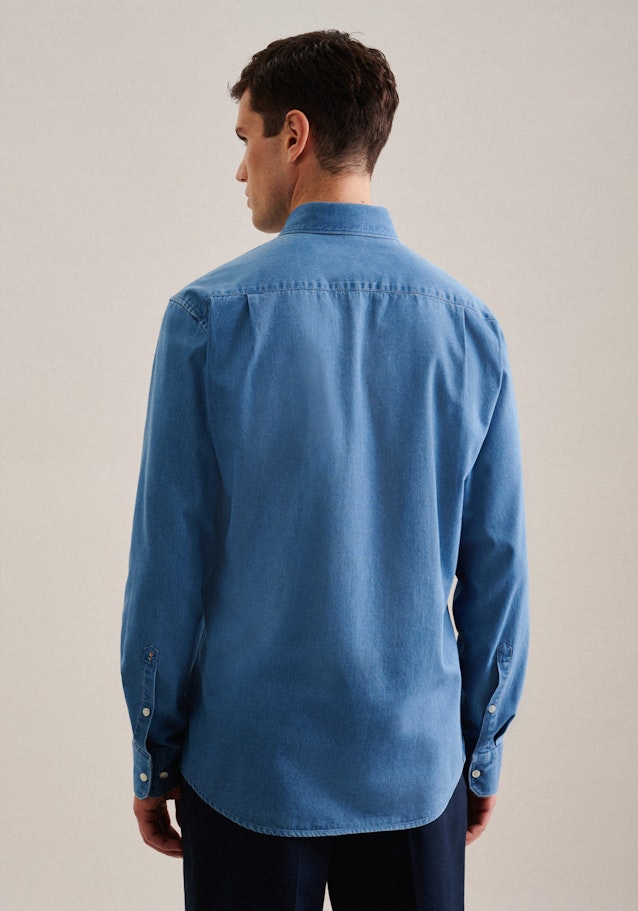 Casual overhemd in Regular with Button-Down-Kraag in Middelmatig Blauw | Seidensticker Onlineshop