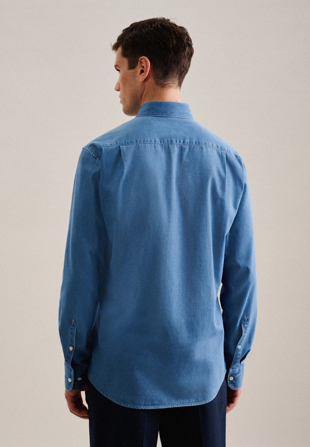 Denim Casual Hemd in Regular mit Button-Down-Kragen in Mittelblau | Seidensticker Onlineshop