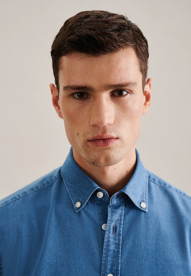Regular Casual Hemd Uni in Mittelblau |  Seidensticker Onlineshop