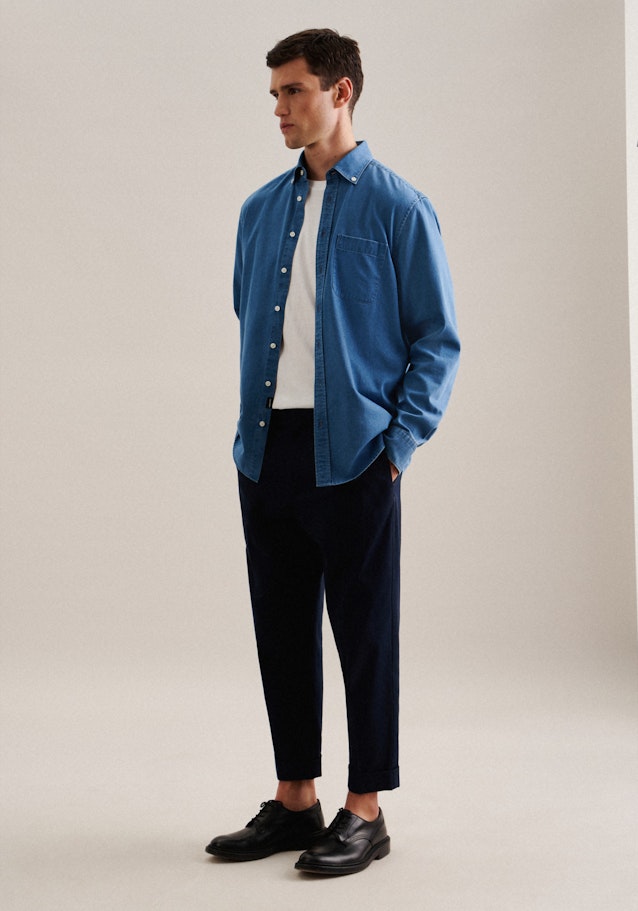 Denim Casual Hemd in Regular mit Button-Down-Kragen in Mittelblau |  Seidensticker Onlineshop
