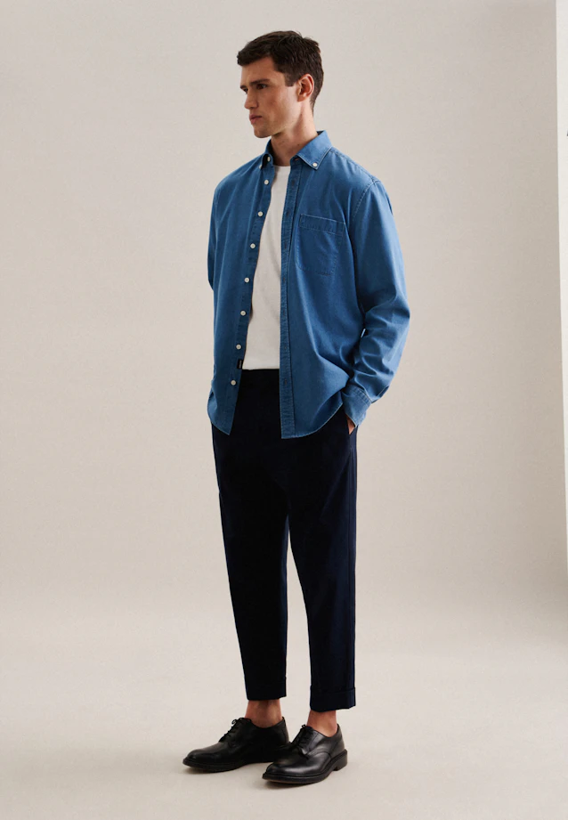 Regular Casual Hemd Uni in Mittelblau |  Seidensticker Onlineshop