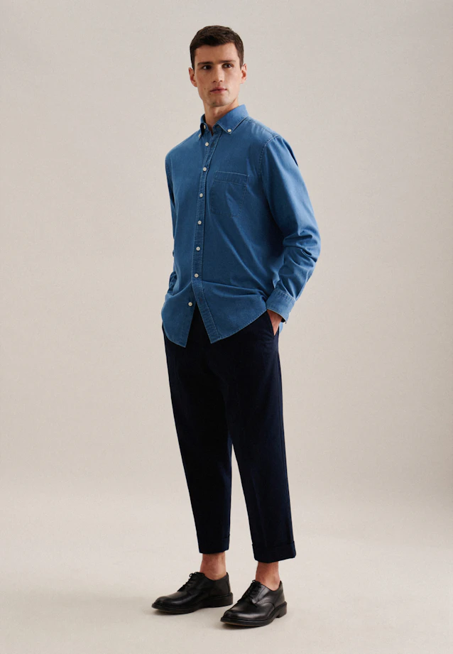 Regular Casual Hemd Uni in Mittelblau |  Seidensticker Onlineshop