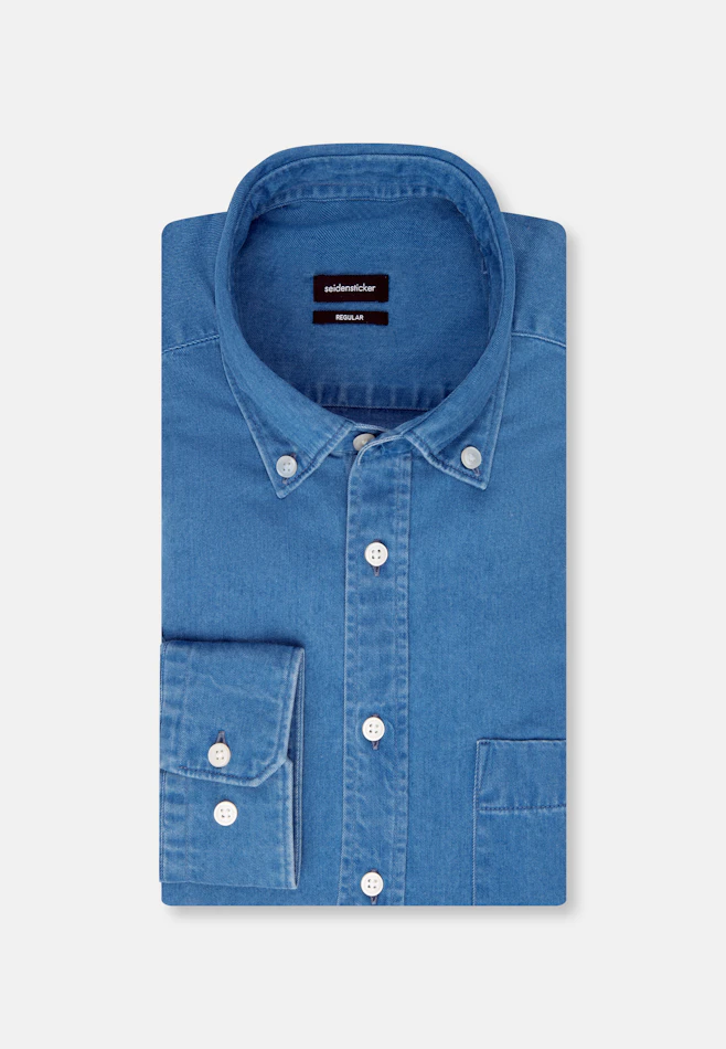 Regular Chemise décontractée Uni dans Bleu Moyen | Boutique en ligne Seidensticker