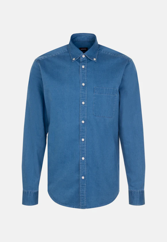 Regular Casual Hemd Uni in Mittelblau |  Seidensticker Onlineshop